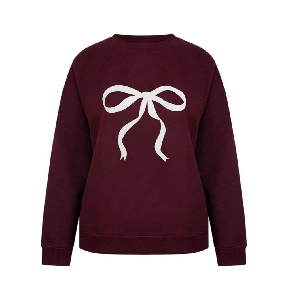 Miso Womens/Ladies Bow Ribbed Collar Sweatshirt / Burgundy